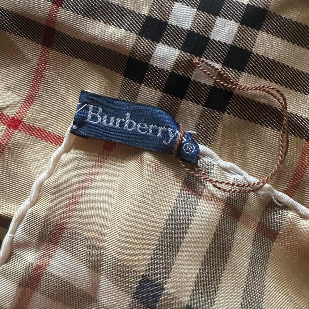 Burberry’s Vintage Beige and Yellow Checkered Silk Scarf - Burberry - Picture 10 of 11